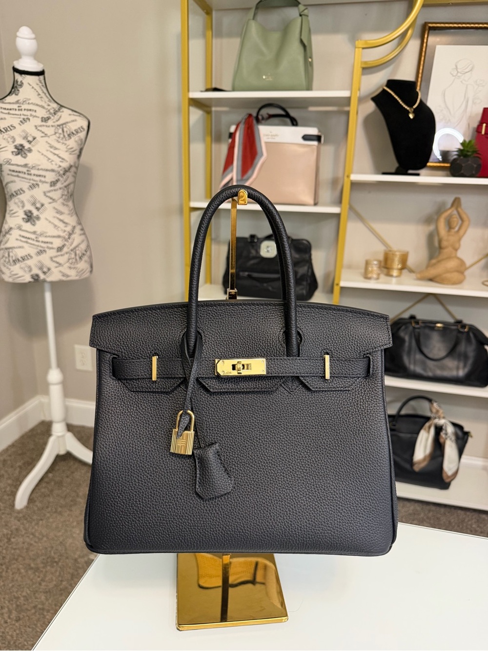 Luxury Black Top Handle Tote with Gold Hardware